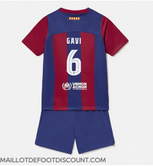 Maillot de football Réplique Barcelona Paez Gavi #6 Domicile Enfant 2023-24 Manche Courte (+ Pantalon court)
