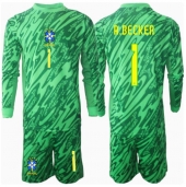 Maillot de football Réplique Brésil Alisson Becker #1 Gardien de but Domicile Enfant Copa America 2024 Manche Longue (+ Pantalon court)