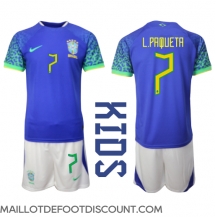 Maillot de football Réplique Brésil Lucas Paqueta #7 Extérieur Enfant Mondial 2022 Manche Courte (+ Pantalon court)