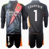 Maillot de football Réplique Real Madrid Thibaut Courtois #1 Gardien de but Extérieur Enfant 2024-25 Manche Longue (+ Pantalon court)